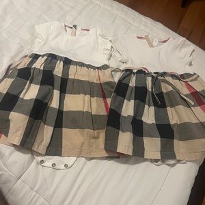 Burberry Kids Dresses in White, Black, and Tan